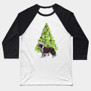 Border Collie Dog Christmas scene with Christmas tree and Santa hat Baseball T-Shirt